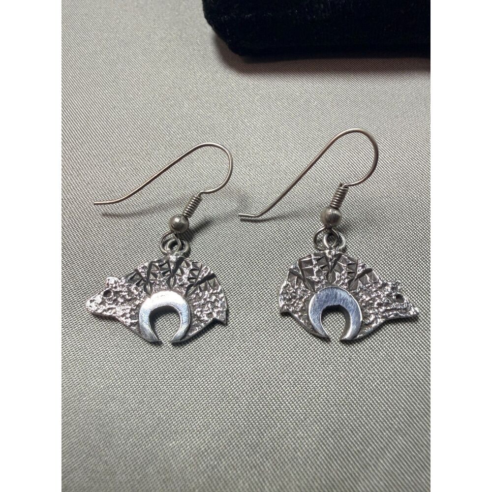 Sterling Silver Bear Pendant Earrings - Picture 7 of 8